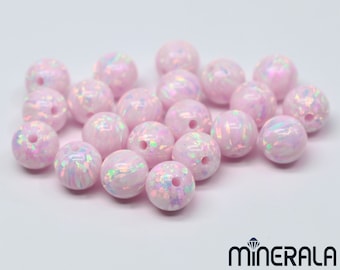 Perles rondes en opale scintillante synthétique, rose bébé rose, guimauve, 2 mm-10 mm, percées en gros, lot WP027A8
