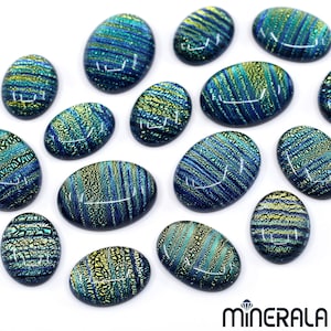 Galaxy Glas Guld med Blå och Gröna Ränder Sten för Infattning Oval Cabochon 12 x 16 mm 13 x 18 mm 15x20 mm Olika Storlekar Grossistparti WP0279D