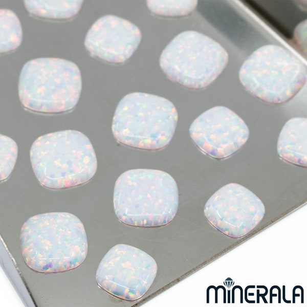 White Synthetic Lab Created Opal Square Cushion Shape Loose Cabochon Various Sizes WP0272A