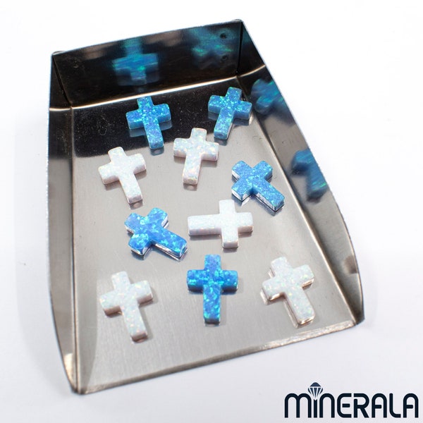 White and Sky Blue Synthetic Lab Created Loose Opal Beads 9x12mm Cross Shape Full Drill Along Lengthwise Wholesale Lot WP02783