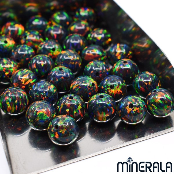 Perles rondes en opale synthétique noire de feu 3 mm 4 mm 5 mm 6 mm 8 mm 10 mm, lot de gros WP027B5