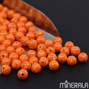 Bright Orange Lab Created Synthetic Sparkling Opal Round Beads 3mm-6mm Full Drilled Wholesale Lot WP027A7