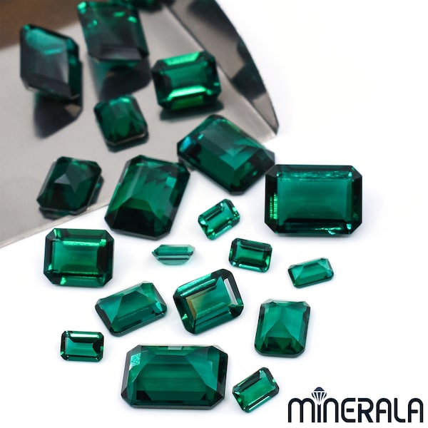 Emerald Zambia Lab Grown Gemstone Dark Green Faceted Octagon 4x6mm 5x7mm 6x8mm 7x9mm  8x10mm Wholesale Lot  WP02771