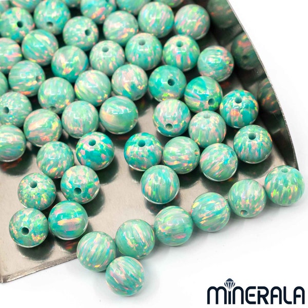 Perline rotonde con punta piena in opale sintetico creato in laboratorio con turchese chiaro 2 mm-8 mm WP002AF
