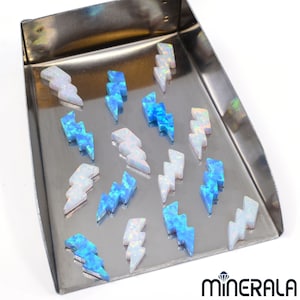 White and Sky Blue Storm, Lightning Bolt Shape Synthetic Lab Created Opal Loose Beads Full Drilled WP0276F