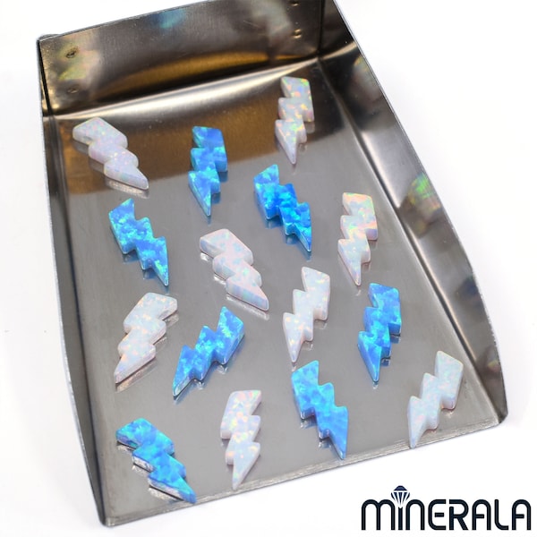 White and Sky Blue Storm, Lightning Bolt Shape Synthetic Lab Created Opal Loose Beads Full Drilled WP0276F
