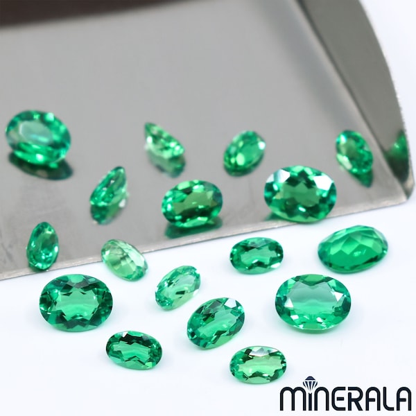 Lab Grown Green Colombian Emeralds Oval Faceted 4x6mm 5x7mm 6x8mm 7x9mm 8x10mm Loose Gemstone Wholesale Lot WP027AC