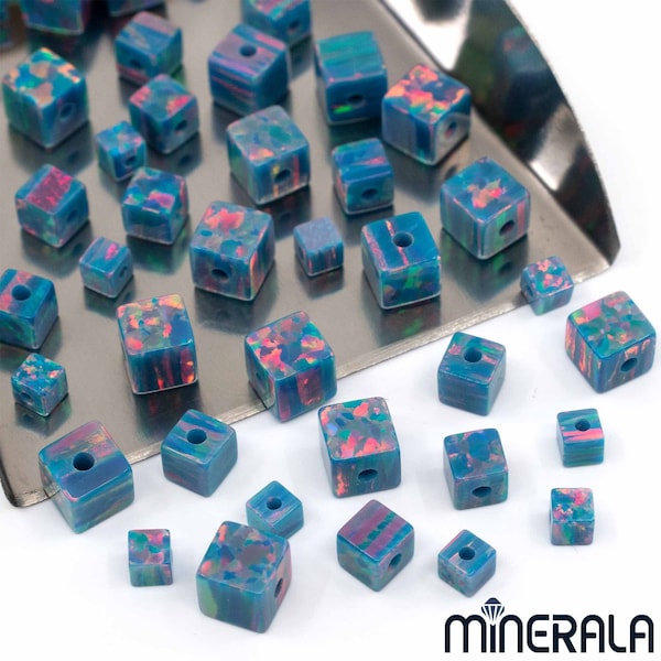Fire Turquoise Synthetic Lab Created Opal Loose Sparkling Opal Cube Beads Sharp Corners Full Drill Hole Various Sizes Wholesale Lot WP002AB