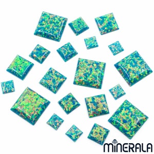 Turquoise Synthetic Lab Created Loose Sparkling Smooth Opal Opal For Settings Square Shape Cabochon  Various Sizes Wholesale Lot WP00225