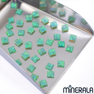 Green Synthetic Lab Created Loose Sparkling Smooth Opal For Settings Square Shape Cabochon 4mm Wholesale Lot WP00229