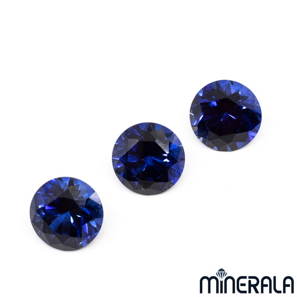 Blue Sapphire Corundum Lab Created Round Shape Faceted Gemstone 4mm-12mm Wholesale Lot WP02716