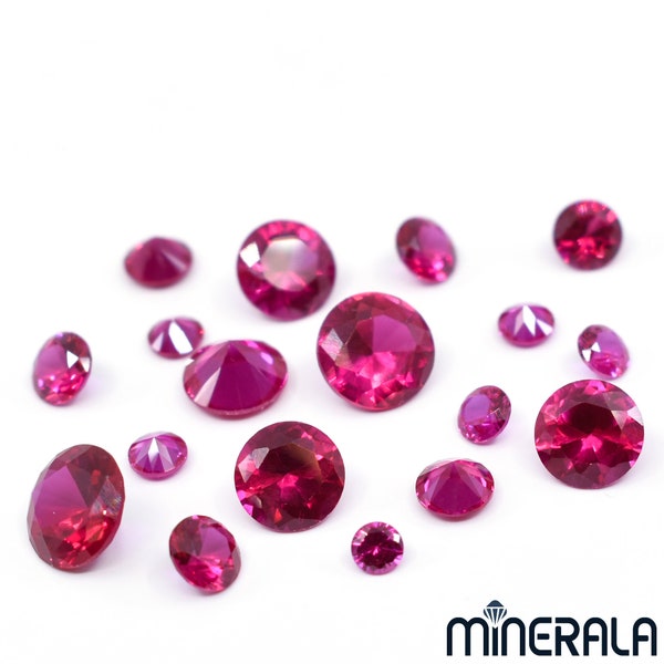 Red Pinkish Ruby Corundum Lab Created Round Faceted Gemstone Loose For Settings 1mm-10mm Wholesale Lot WP0277C