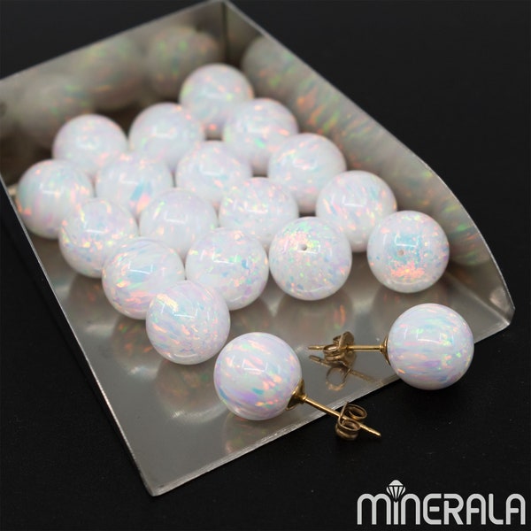 Half Drilled White Synthetic Lab Created Sparkling Opal Loose Round Ball 3mm-12mm Wholesale Lot WP0020E