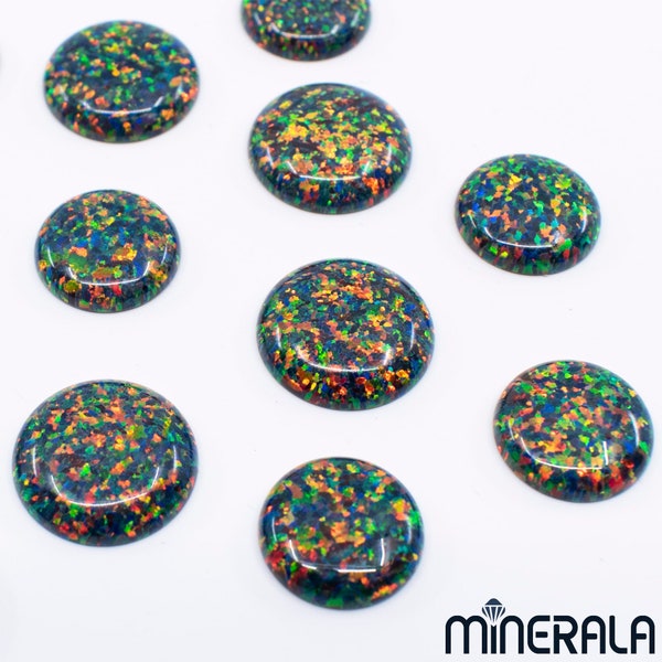 Fire Black Synthetic Lab Created Loose Opal Round Shape Cabochon 8mm, 12mm, 14mm For Setting Wholesale Lot WP0276B