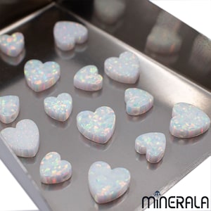 White Synthetic Lab Created Sparkling Opal Flat Heart Shape Beads 6mm -10mm Full Drill Top Horizontal Sideways Hole Wholesale Lot WP0275A