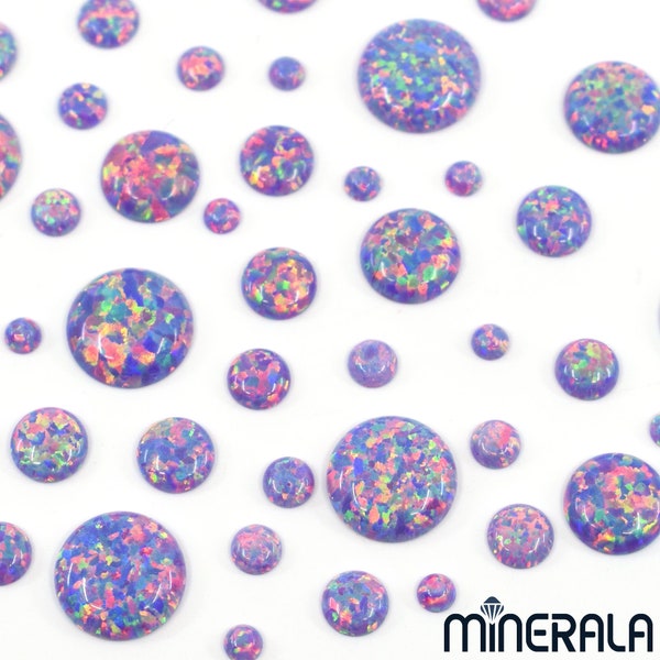 Purple Synthetic Lab Created Loose Sparkling Opal For Settings Round Shape Cabochon 3mm-10mm Wholesale Lot WP02748