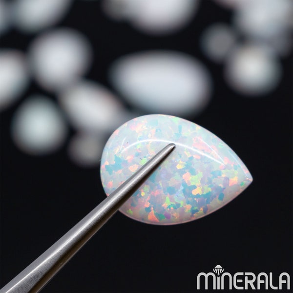 White Pear Shape Synthetic Lab Created Sparkling Loose Opal For Settings Cabochon 3x5mm - 18x25mm Wholesale Lot WP001D7