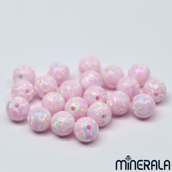 Perles rondes en opale scintillante synthétique, rose bébé rose, guimauve, 3 mm-10 mm, percées en gros, lot WP027A8