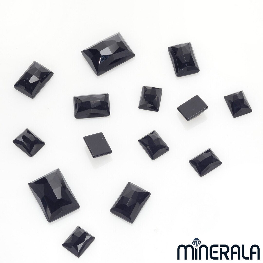 Natural Black Onyx Loose Gemstone Rose Cut Rectangle Shape Various