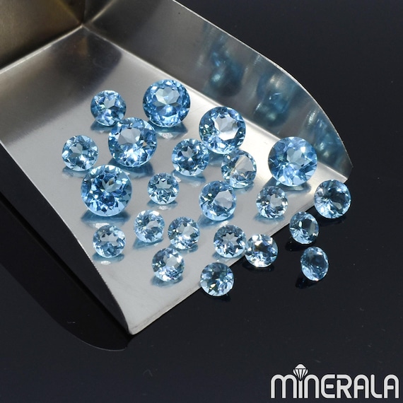 Natural Swiss Blue Topaz Transparent Loose Gemstone For Settings Round Shape Faceted 4mm 4.25mm 5mm 6mm 8mm Wholesale Lot WP001B2