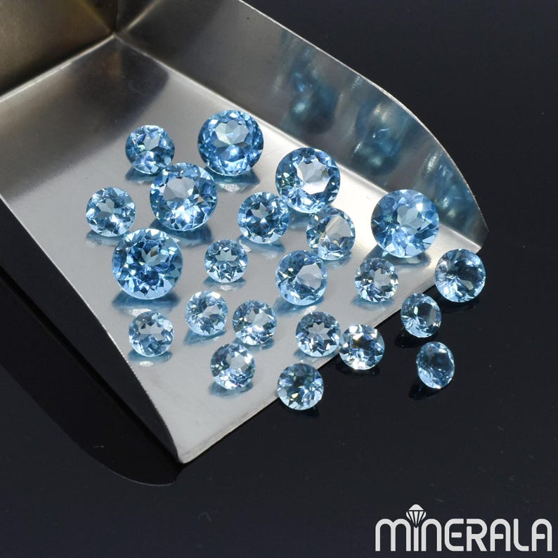 Natürliche Schweizer Blautopas Transparent Lose Edelstein Für Einstellungen Runde Form facettiert 4 mm 4,25 mm 5 mm 6 mm 8 mm Großverkauf Lot Whg Bild 1