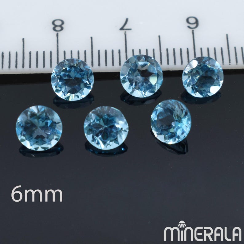 Natürliche Schweizer Blautopas Transparent Lose Edelstein Für Einstellungen Runde Form facettiert 4 mm 4,25 mm 5 mm 6 mm 8 mm Großverkauf Lot Whg 6mm