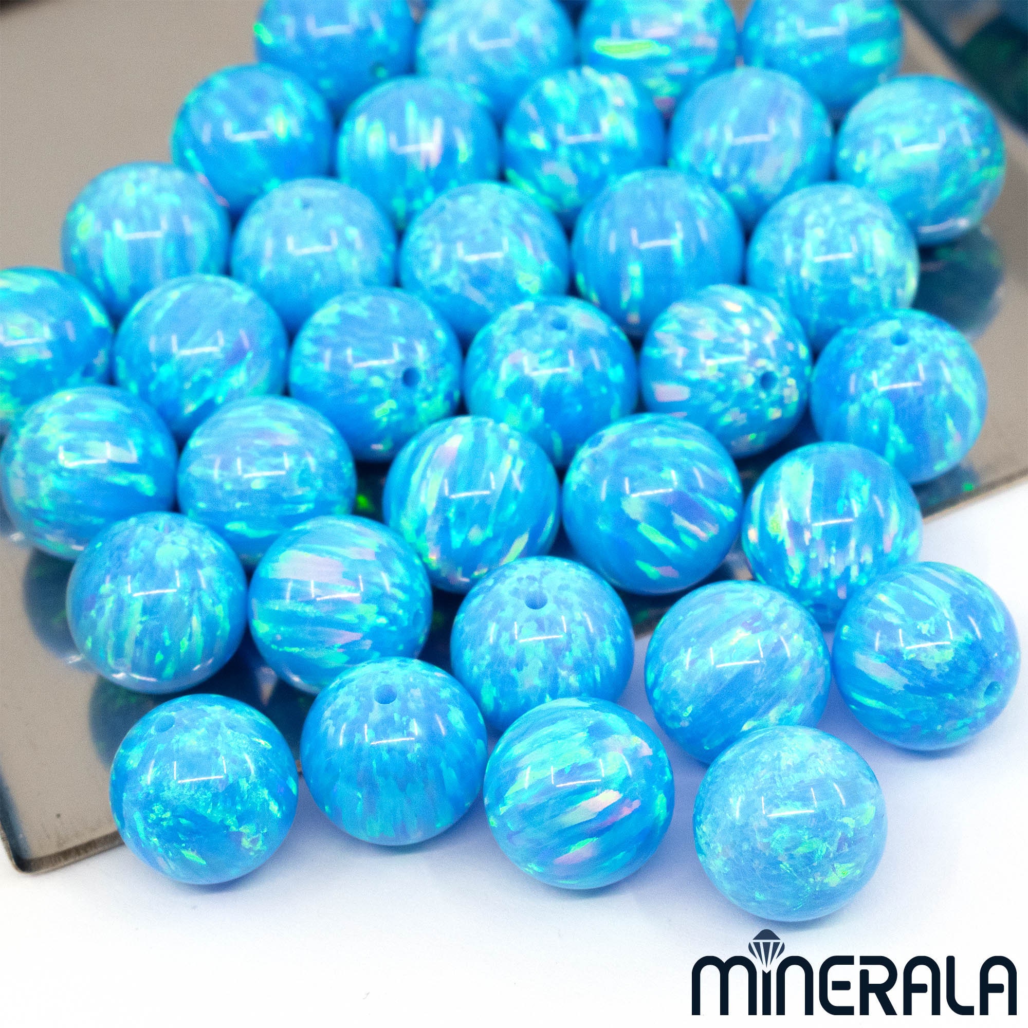 Sky Blue Synthetic Lab-Created Opal Round Beads - 2mm To 16mm - Full Drilled For Jewelry Making 1 thumbnail image