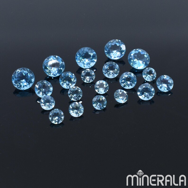 Natürliche Schweizer Blautopas Transparent Lose Edelstein Für Einstellungen Runde Form facettiert 4 mm 4,25 mm 5 mm 6 mm 8 mm Großverkauf Lot Whg Bild 2