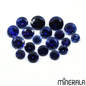Blå safir korund labtillverkad rund form fasetterad ädelsten 4 mm-12 mm grossistparti WP02716