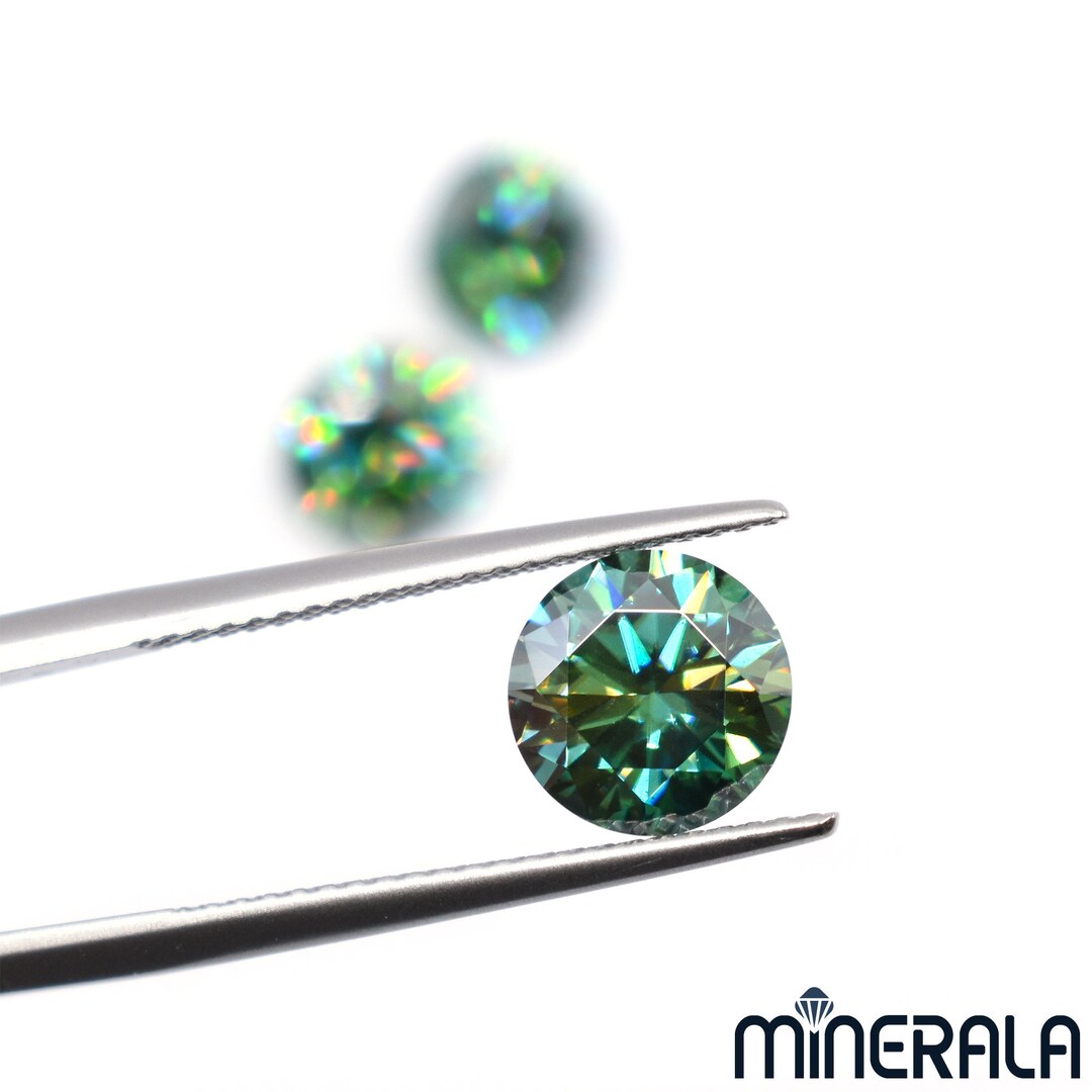 Moissanite Bluish Green Lab Created Faceted 6.5mm 8mm Round VVS Clarity ...