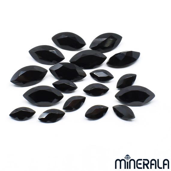 Natural Black Onyx Marquise Shape Faceted Loose Gemstone For Settings 4x8mm 6x12mm Wholesale Lot WP027FC