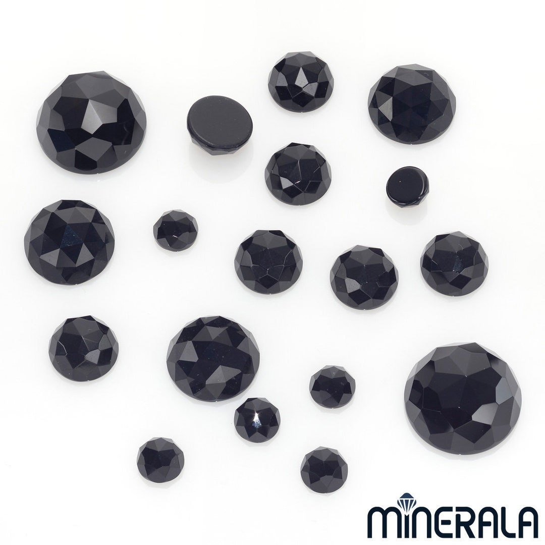 Natural Black Onyx Loose Gemstone Rose Cut Round Shape Various Sizes