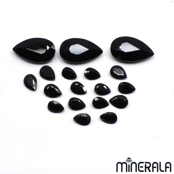 Natural Black Onyx Pear Shape Faceted Loose Gemstone For Settings 4x6mm 5x7mm 10x17mm Wholesale Lot WP02806