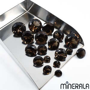 Naturlig brun rökkvarts lös ädelsten fasetterad rund form olika storlekar grossistparti WP000AC