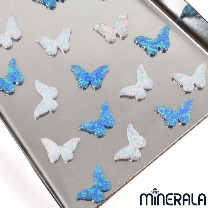Butterfly White and Sky Blue Synthetic Lab Created Opal Beads Full Drilled WP0027E