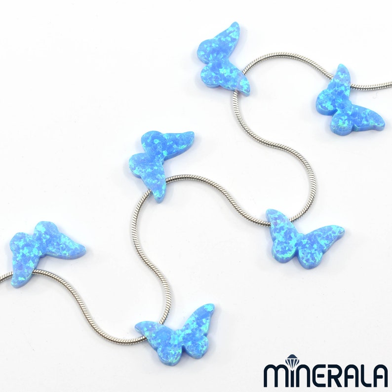 Butterfly White and Sky Blue Synthetic Lab Created Opal Beads Full Drilled WP0027E