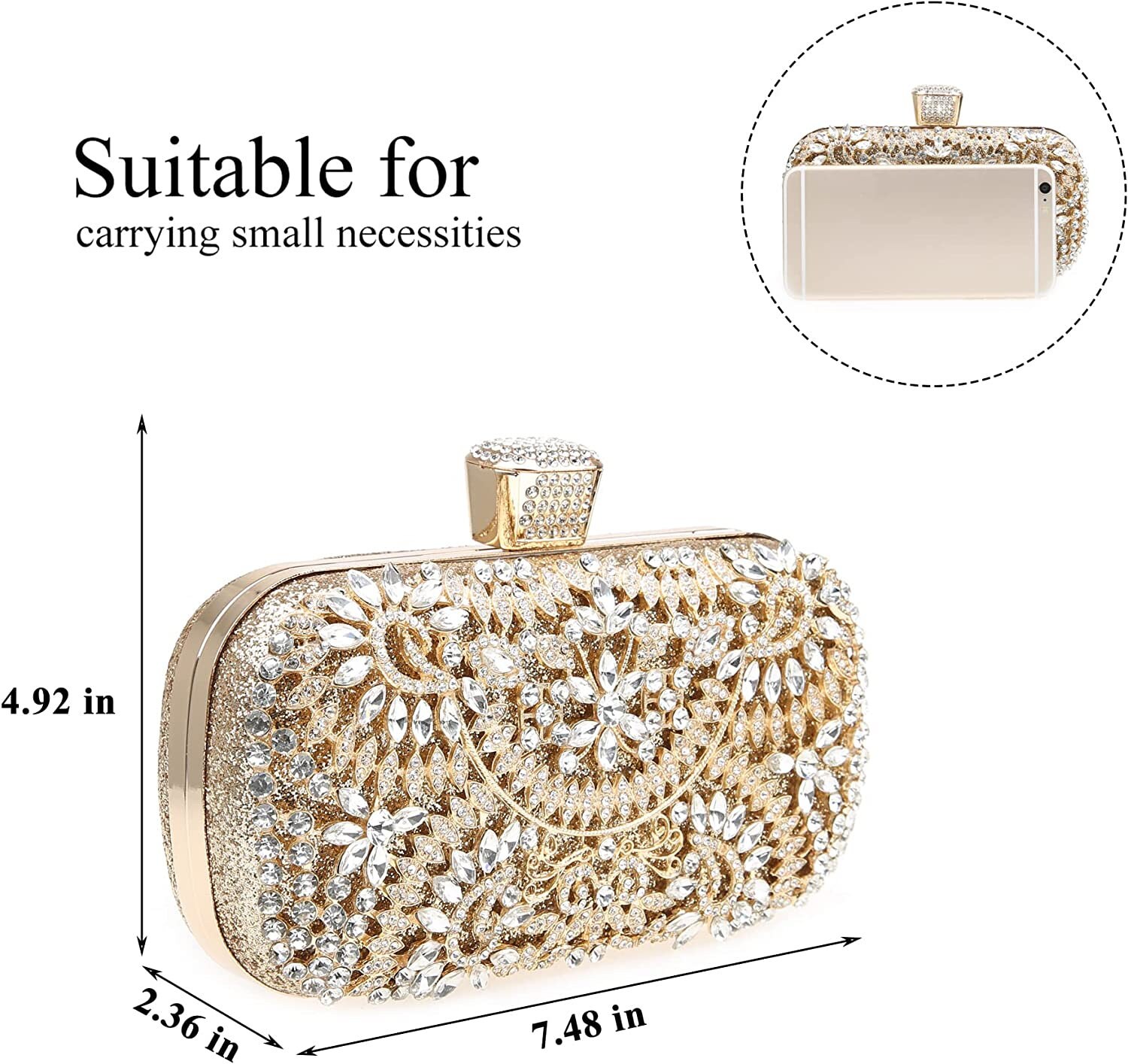 WEIMZC Women Pearl Clasp Crystal Clutch Purses Lady Evening Handbag Glitter  Rhinestone Purse Wedding Party Prom Clutch Bag(Colored Gold): Handbags