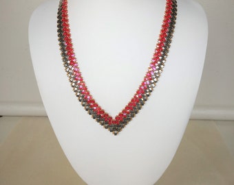 Red and Nickel Half Tila Necklace