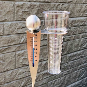 Analoge-Wetterstation, Regenmesser Thermometer als Gartenstecker am Stab 125cm Bild 1