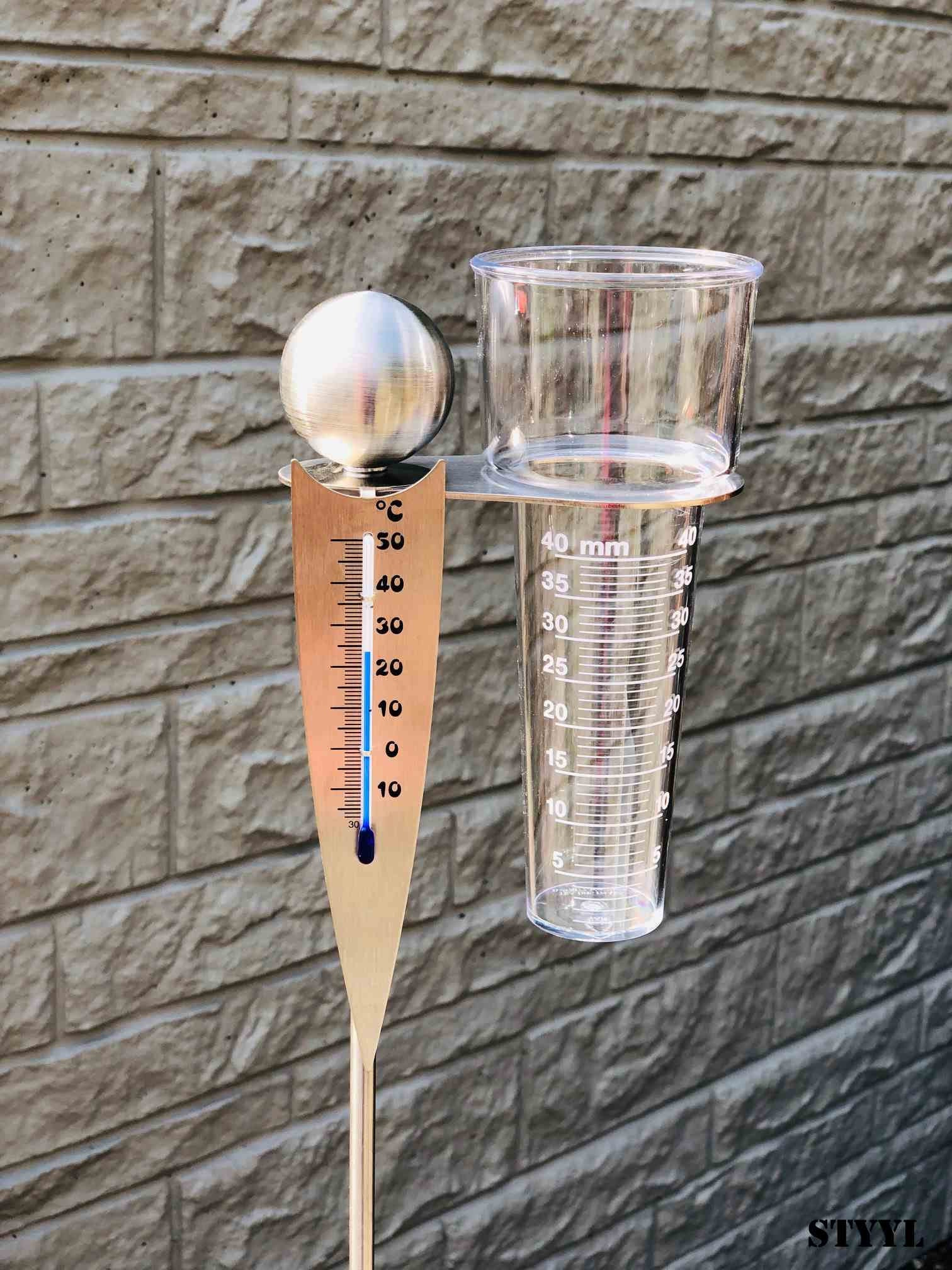 Analoge-Wetterstation, Regenmesser Thermometer als Gartenstecker