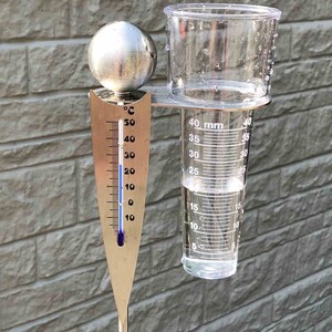 Analoge-Wetterstation, Regenmesser Thermometer als Gartenstecker am Stab 125cm Bild 2