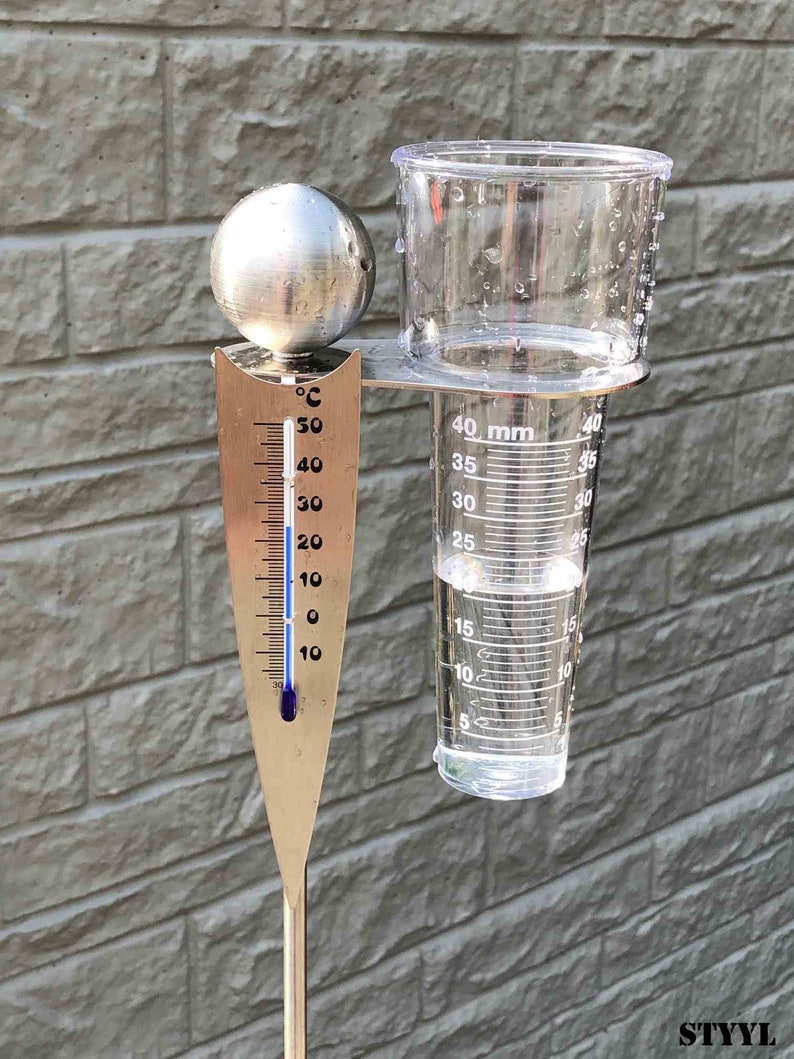 Analoge-Wetterstation, Regenmesser Thermometer als Gartenstecker am Stab 125cm Bild 2