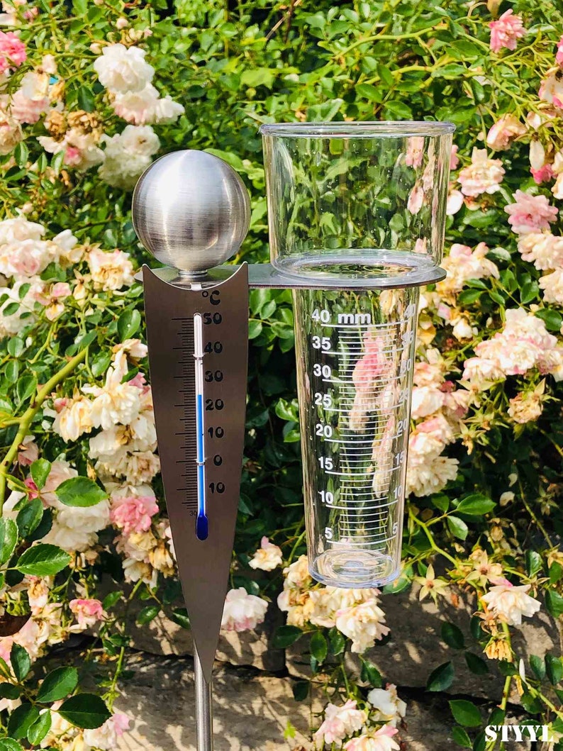 Analoge-Wetterstation, Regenmesser Thermometer als Gartenstecker am Stab 125cm Bild 8