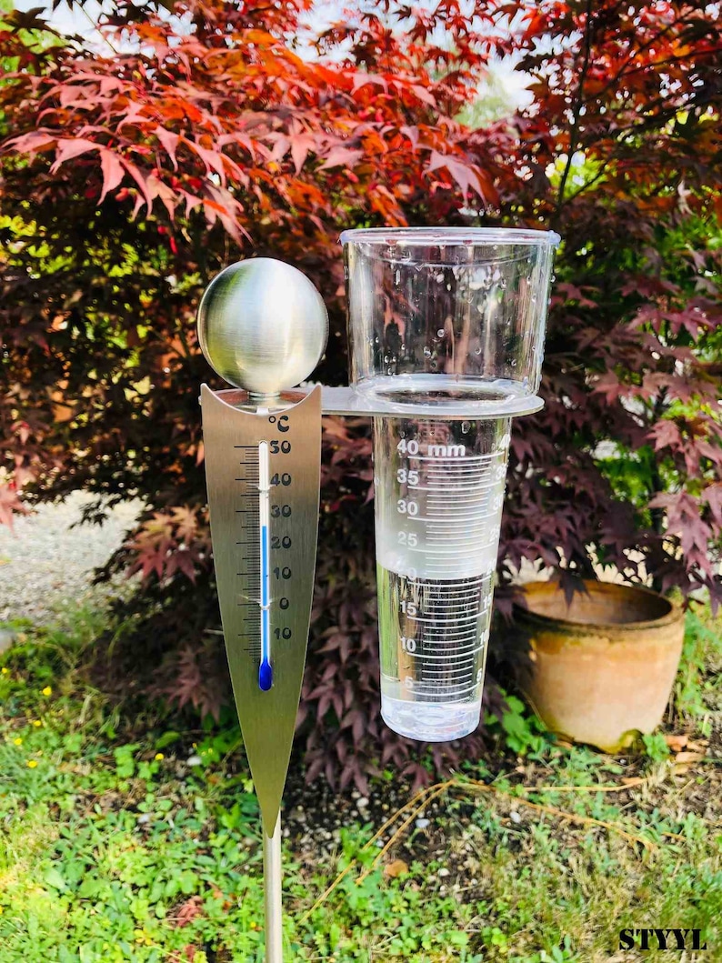 Analoge-Wetterstation, Regenmesser Thermometer als Gartenstecker am Stab 125cm Bild 7