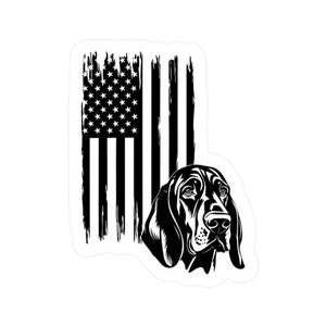 Black & Tan Coonhound Rustic American Flag Dog Sticker Die Cut  Vinyl Graphic laptop Cup Cooler Car Truck Window