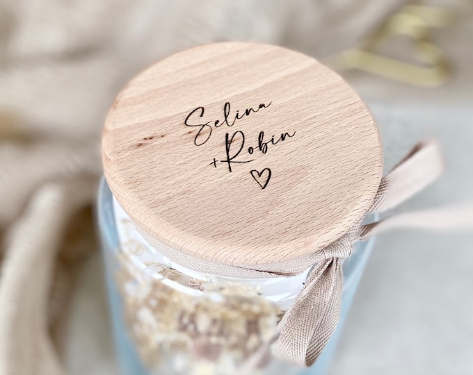 Storage jar No. 125 Gift jar NIKA personalized with name Wedding gift Cash gift opt. with card and dried flowers