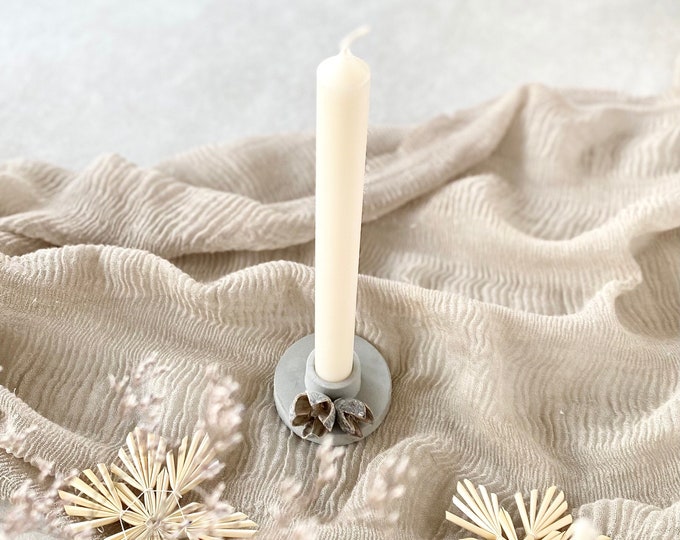Cement candle holder with stick candle