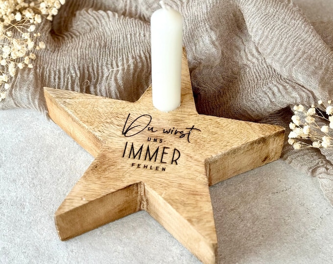 Wooden star rustic MAGALI We will always miss you Mourning candle Memorial candle Mourning light