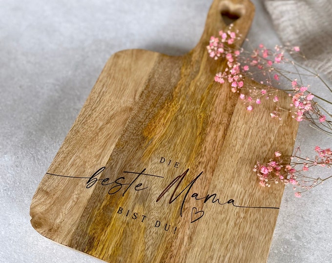 Cutting board NIKA heart handle You are the best mom! Mother's Day gift wooden board small