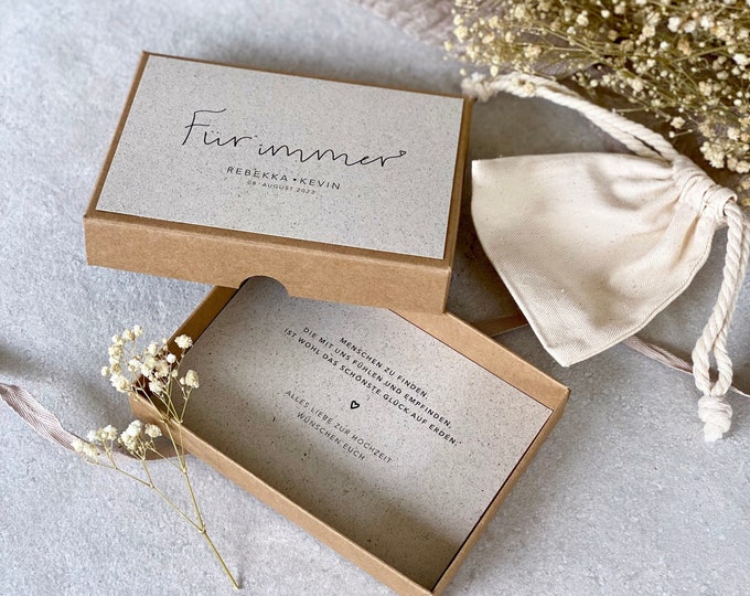 Gift box HARPER GRASS PAPER Cash gift bride and groom wedding forever personalized with cotton ribbon